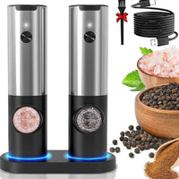 Rechargeable Electric Salt and Pepper Mill Set-Silver-State of Style