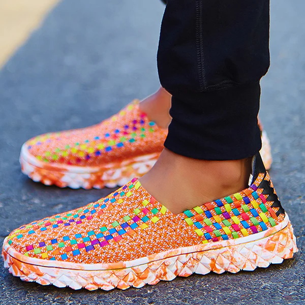 Recycled women's comfort sneakers with memory foam - Eliana-Orange-3-State of Style