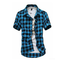 Red & Black Checked Shirt James – Trendy Short-Sleeve Casual Wear-Light Blue-M-State of Style