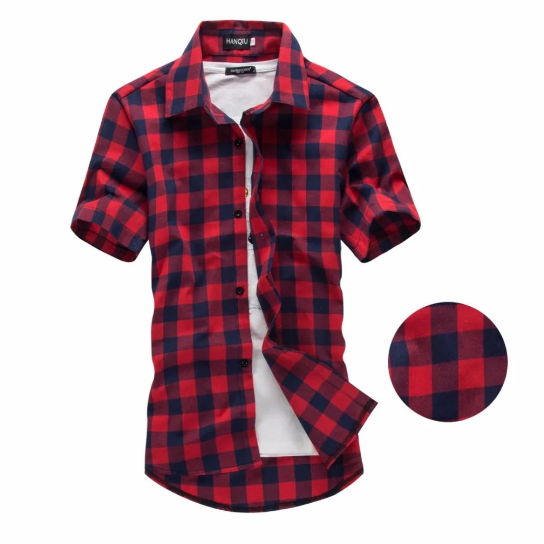 Red & Black Checked Shirt James – Trendy Short-Sleeve Casual Wear-Red-M-State of Style