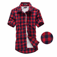 Red & Black Checked Shirt James – Trendy Short-Sleeve Casual Wear-Red-M-State of Style