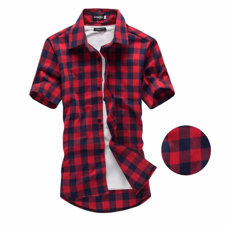 Red & Black Checked Shirt James – Trendy Short-Sleeve Casual Wear-Red-M-State of Style