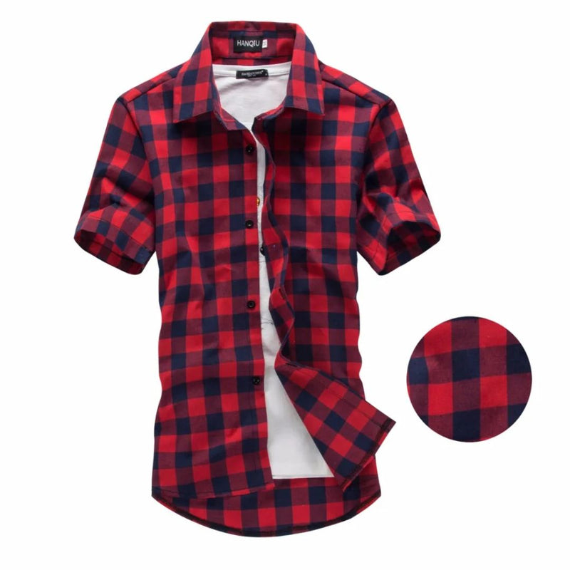 Red & Black Checked Shirt James – Trendy Short-Sleeve Casual Wear-Red-M-State of Style