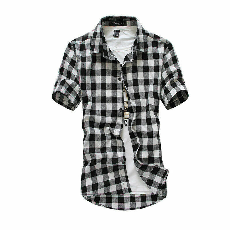 Red & Black Checked Shirt James – Trendy Short-Sleeve Casual Wear-White-M-State of Style