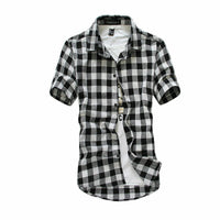 Red & Black Checked Shirt James – Trendy Short-Sleeve Casual Wear-White-M-State of Style