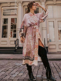 Red Floral Print Kimono - Isabella-Pink-One Size-State of Style