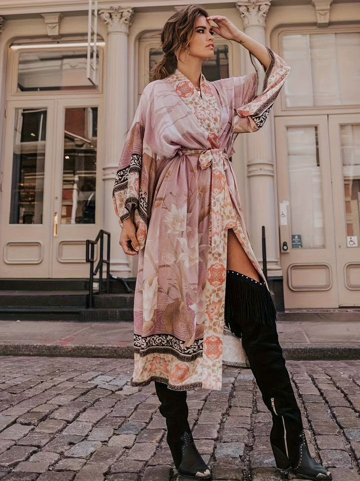 Red Floral Print Kimono - Isabella-Pink-One Size-State of Style