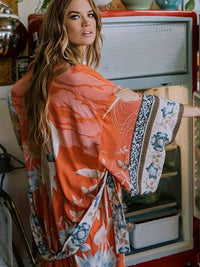 Red Floral Print Kimono - Isabella-Red Orange-One Size-State of Style