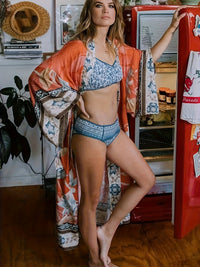 Red Floral Print Kimono - Isabella-Red Orange-One Size-State of Style