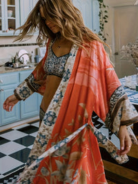 Red Floral Print Kimono - Isabella-Red Orange-One Size-State of Style