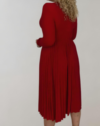 Red Midi Dress with High Waist - Selena-S-State of Style