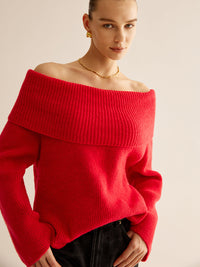 Red Off Shoulder Sweater for Women - Livia-XS-State of Style
