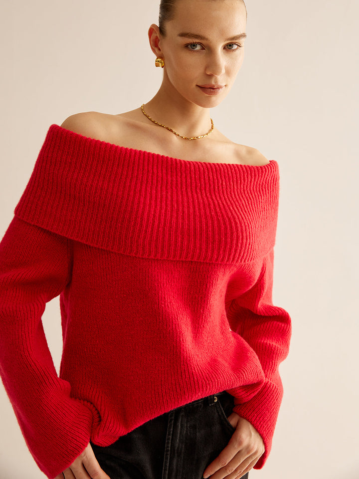 Red Off Shoulder Sweater for Women - Livia-XS-State of Style