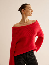 Red Off Shoulder Sweater for Women - Livia-XS-State of Style
