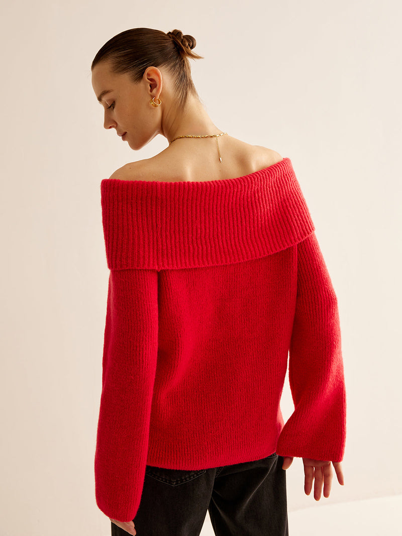 Red Off Shoulder Sweater for Women - Livia-XS-State of Style
