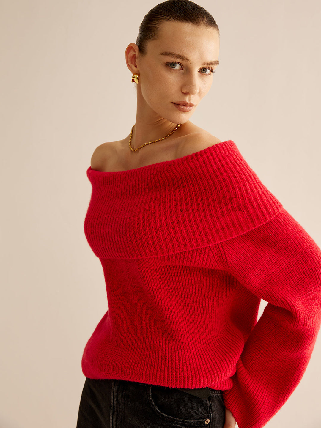 Red Off Shoulder Sweater for Women - Livia-XS-State of Style