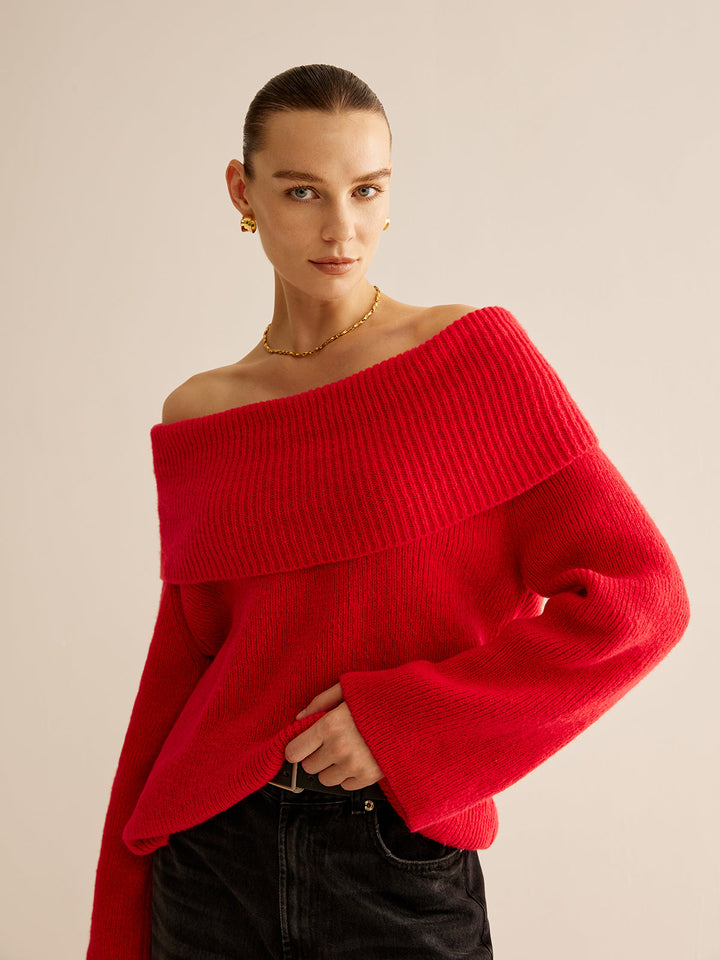Red Off Shoulder Sweater for Women - Livia-XS-State of Style
