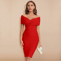 Refined Bandage Dress with Deep V-Neck - Aurora-Red-S-State of Style
