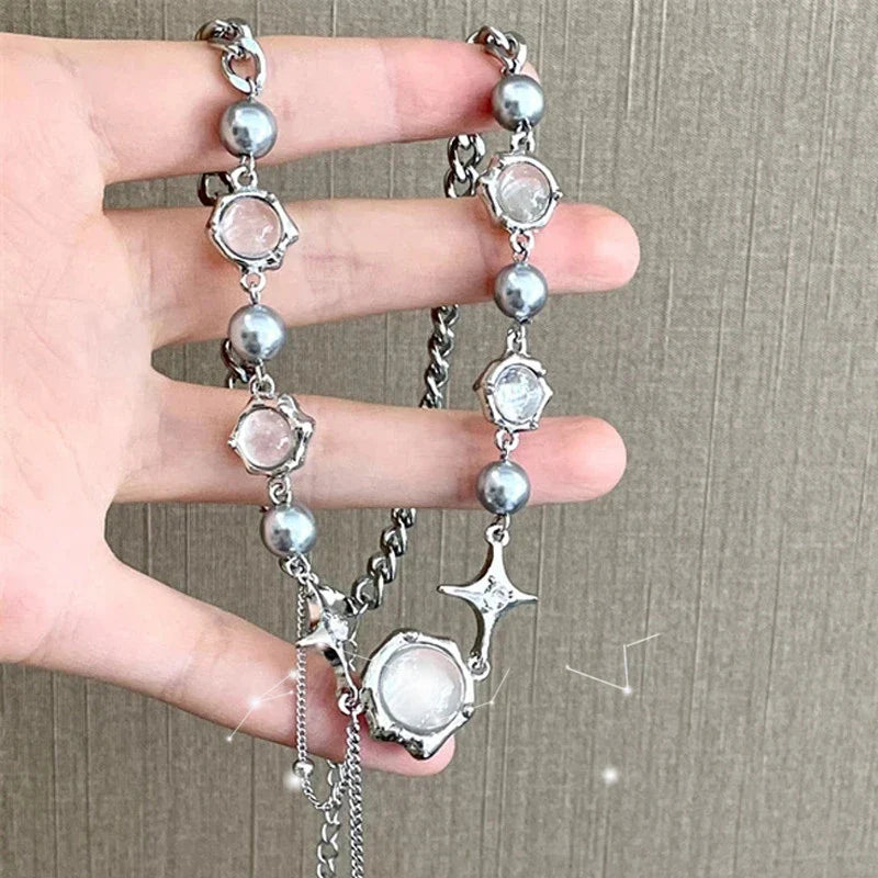REFINED NECKLACE WITH STAR CRYSTAL CHAIN-State of Style