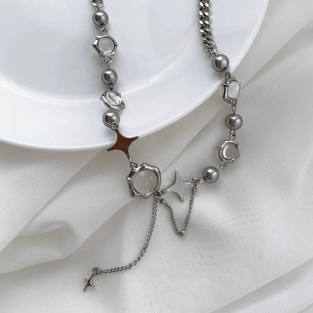 REFINED NECKLACE WITH STAR CRYSTAL CHAIN-State of Style