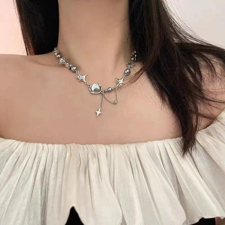 REFINED NECKLACE WITH STAR CRYSTAL CHAIN-State of Style