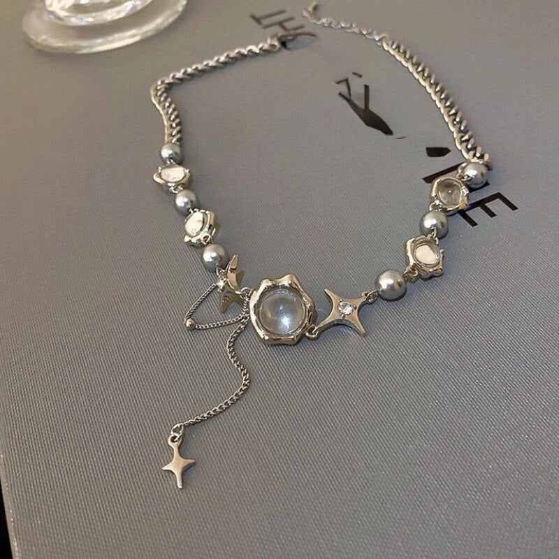 REFINED NECKLACE WITH STAR CRYSTAL CHAIN-State of Style