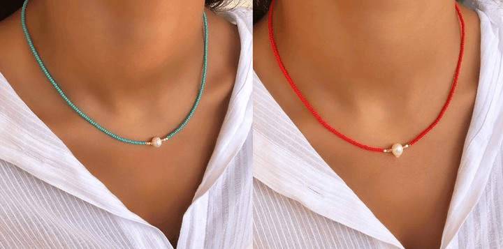 Refined Pearl Necklace (Buy 1 Get 1 Free) - Luxury Pearl-Turquoise + red (1+1 free)-State of Style
