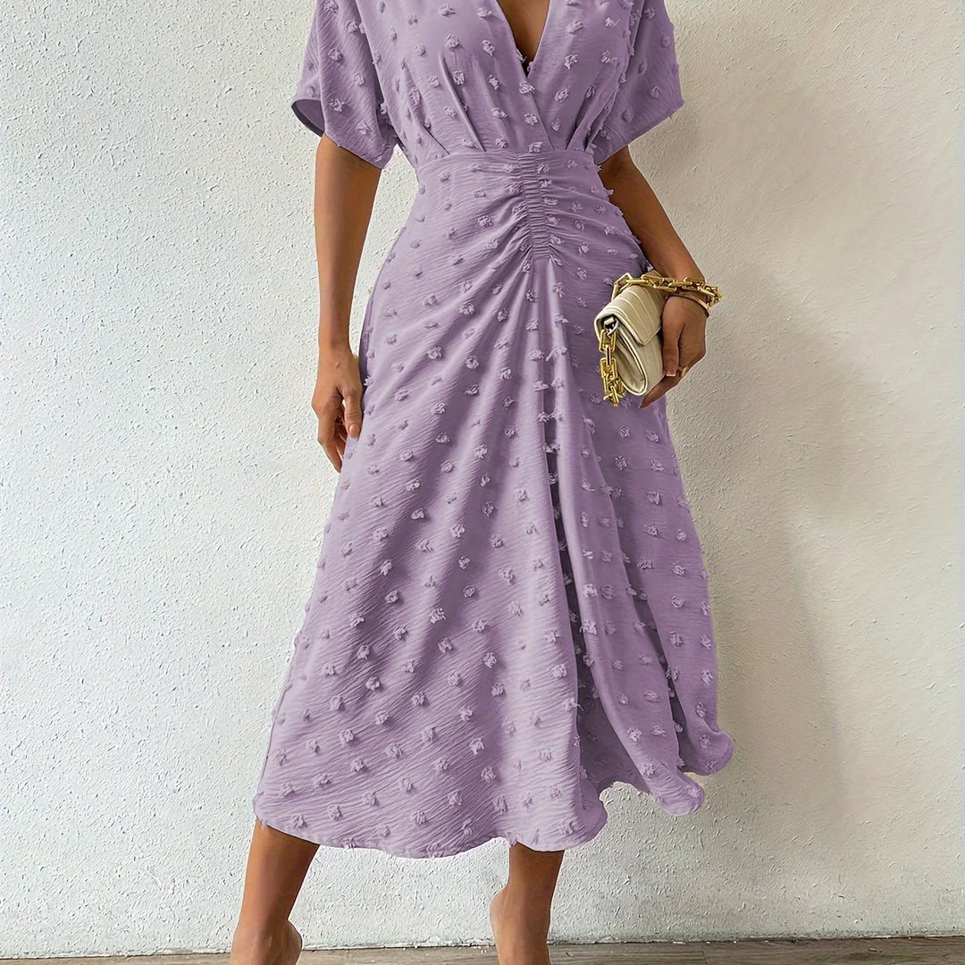 Refined Pleated Midi Dress with Ruffles | Evening Dress-Apricot-S-State of Style