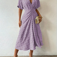 Refined Pleated Midi Dress with Ruffles | Evening Dress-Apricot-S-State of Style