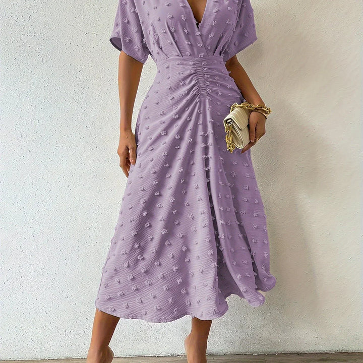 Refined Pleated Midi Dress with Ruffles | Evening Dress-Apricot-S-State of Style