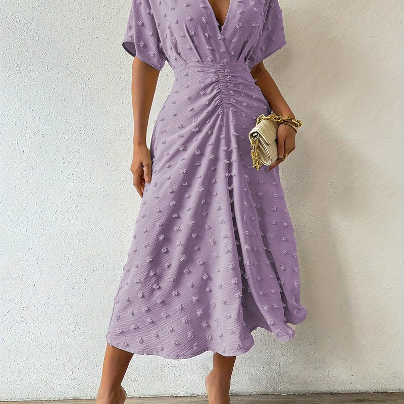 Refined Pleated Midi Dress with Ruffles | Evening Dress-Apricot-S-State of Style