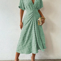 Refined Pleated Midi Dress with Ruffles | Evening Dress-Light Green-S-State of Style