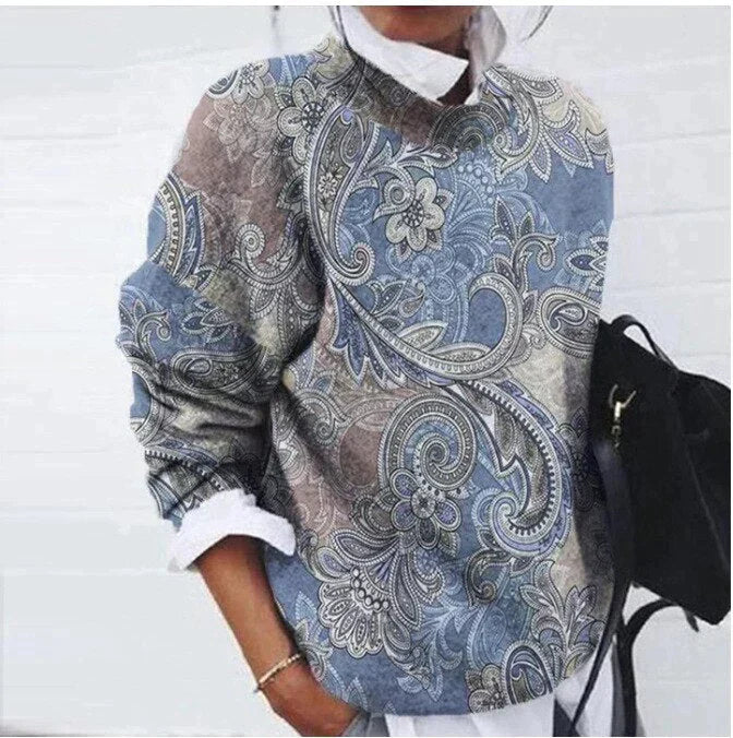 Refined Printed Sweater - Sienna-Blue-S-State of Style