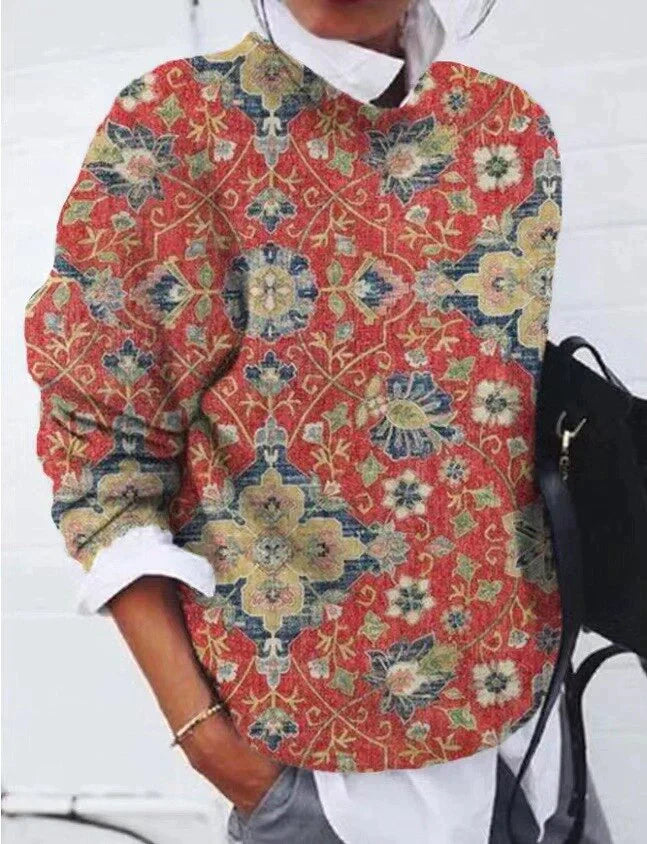 Refined Printed Sweater - Sienna-Red-S-State of Style