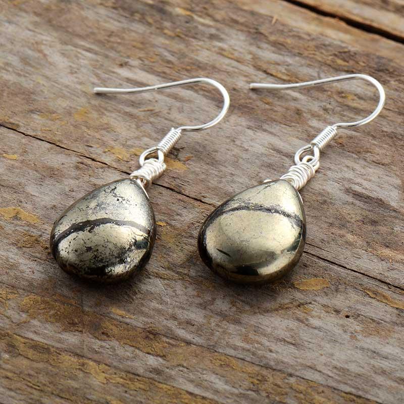 Reflective Pyrite Drop Earrings – Elara-State of Style