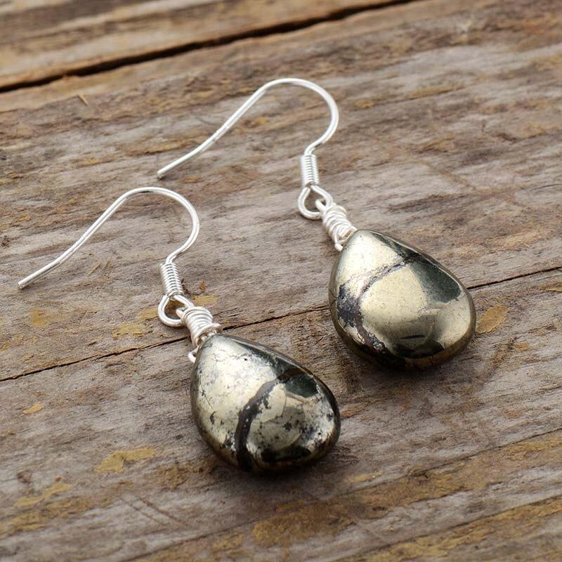 Reflective Pyrite Drop Earrings – Elara-State of Style