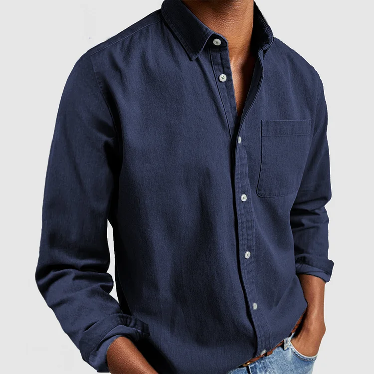 Relaxed men's casual shirt with a modern cut - Henrik-Dark blue-S-State of Style