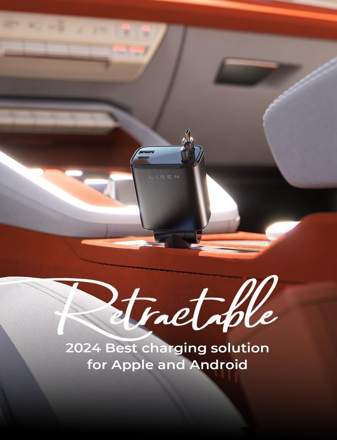 Retractable Car Charger 69W USB C-Black - USB Type C - 24 Volt-State of Style