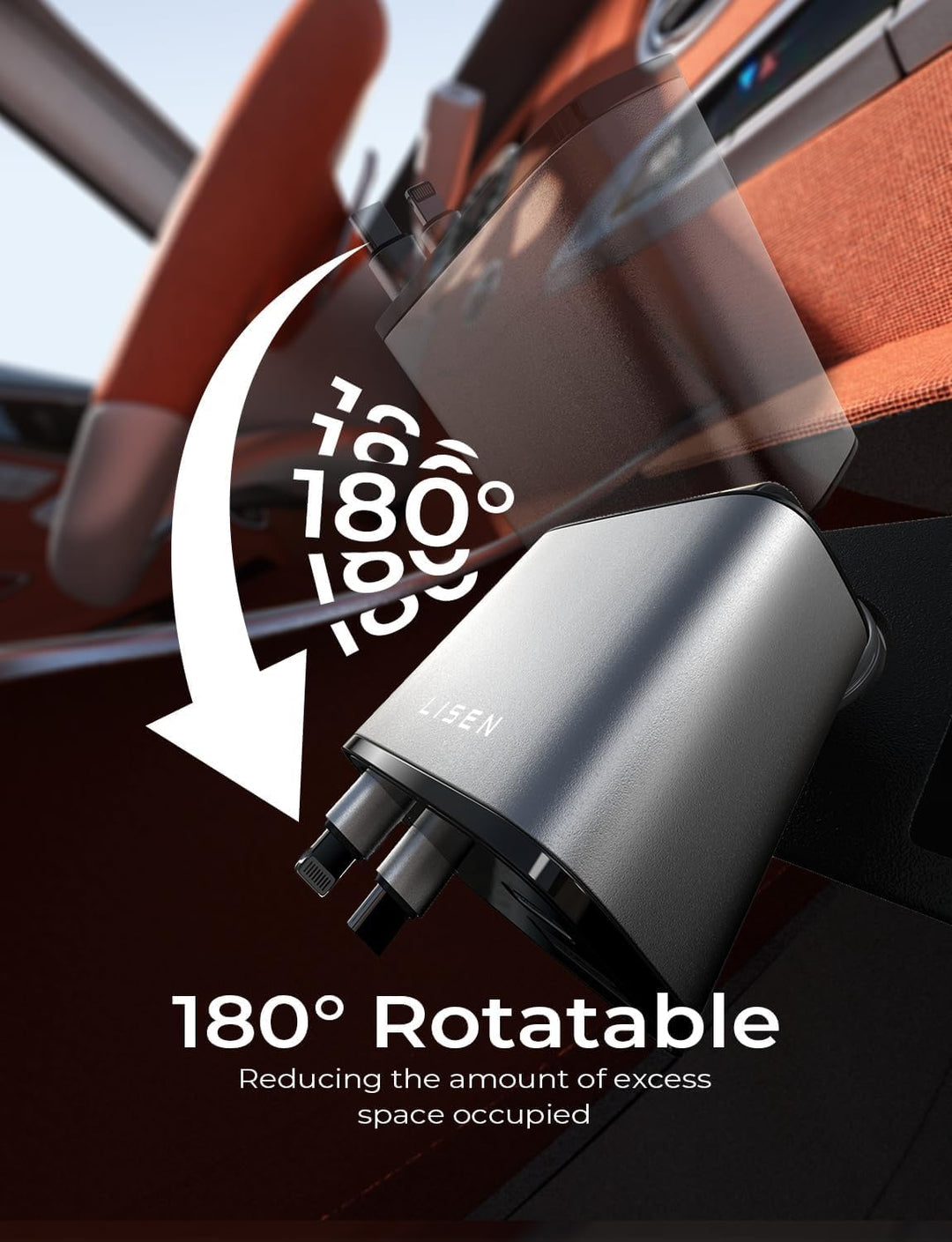 Retractable Car Charger 69W USB C-Black - USB Type C - 24 Volt-State of Style