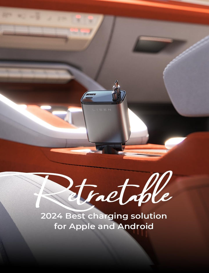 Retractable Car Charger 69W USB C-Black - USB Type C - 24 Volt-State of Style