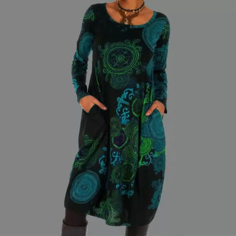 Retro Boho Dress - Elara-Blue-S-State of Style