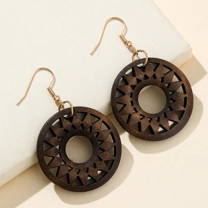 Retro Carved Wooden Earrings | Unique Handmade Jewellery-SUN-State of Style