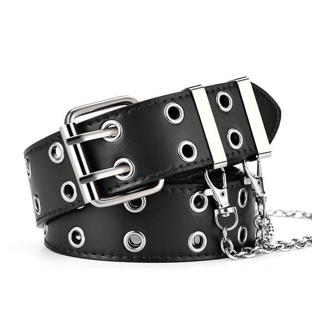 Retro Decorative Punk Belt | Genuine Leather & Adjustable-Black with Chain-State of Style