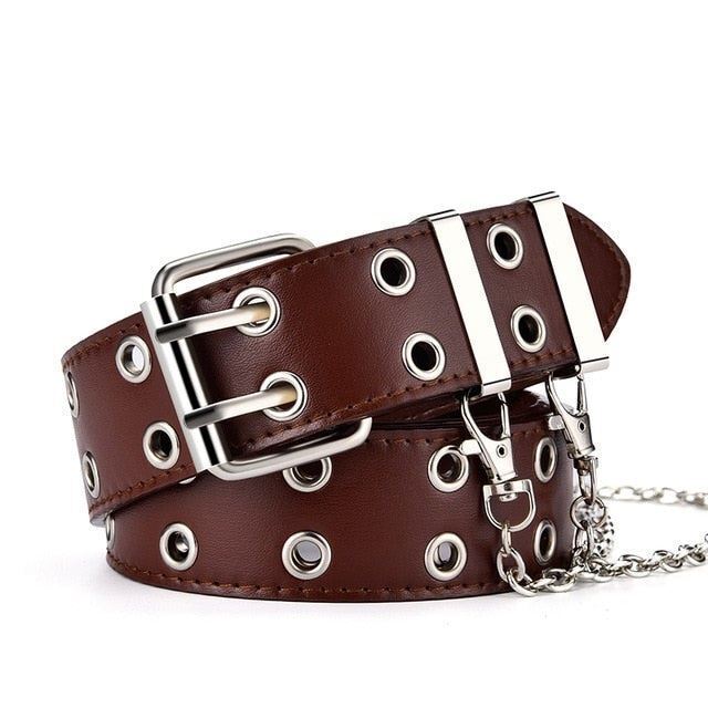 Retro Decorative Punk Belt | Genuine Leather & Adjustable-Coffee with Chain-State of Style