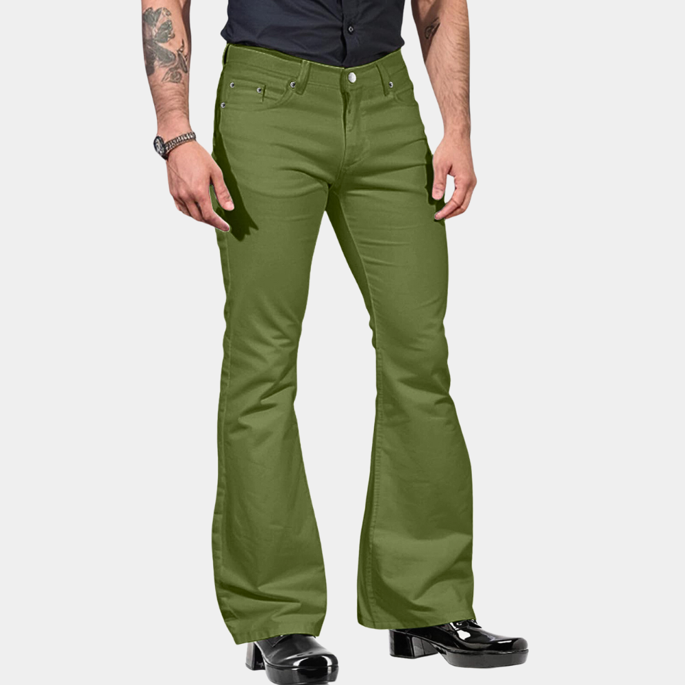 Retro Flared Men's Trousers - Joris-Olive Green-S-State of Style