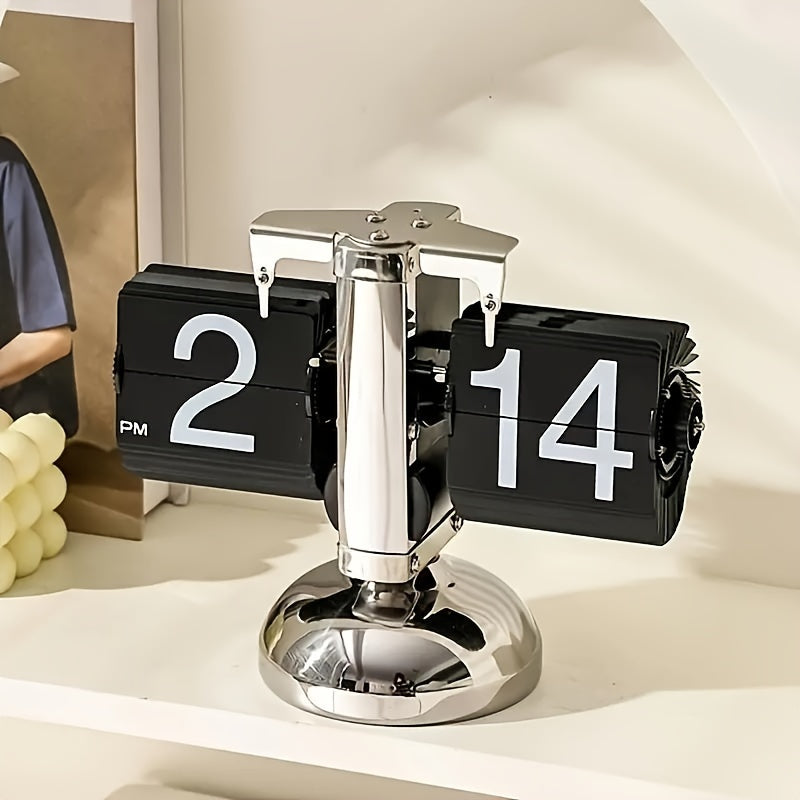 Retro Flip Clock with Steel Accent - TempoFlip-Black-State of Style