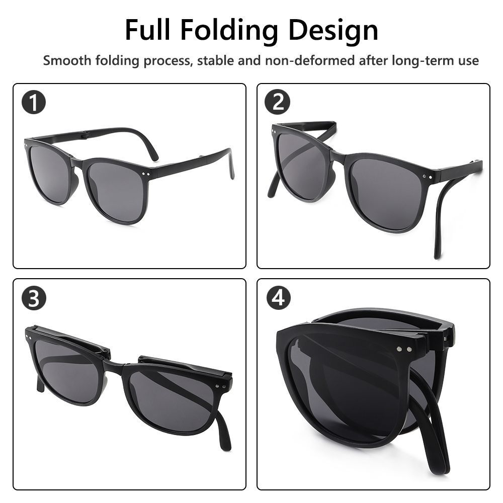 Retro Folding Designer Sunglasses – Compact & Stylish Eyewear-Black Grey-State of Style