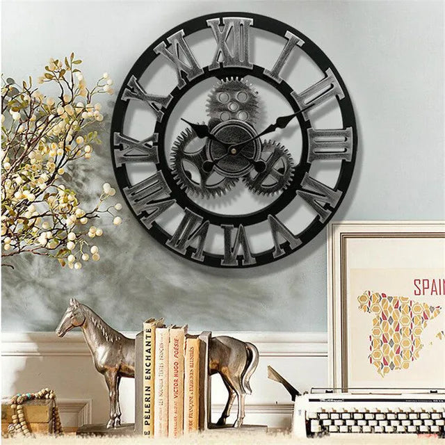 Retro Industrial Wooden Wall Clock – Ironwood-Black-State of Style