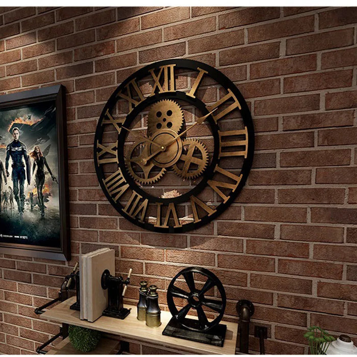 Retro Industrial Wooden Wall Clock – Ironwood-Brown-Black-State of Style