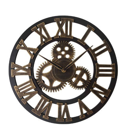 Retro Industrial Wooden Wall Clock – Ironwood-Brown-Black-State of Style